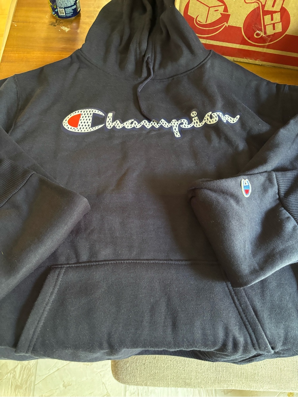Champion Dark Navy Pullover Hoodie with Script Tag